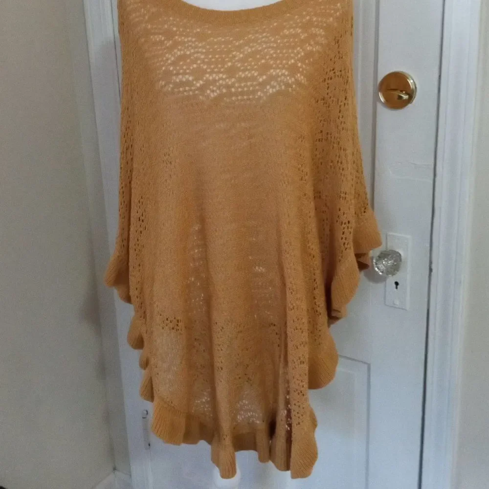 ROAMAN'S Women's Crochet Look Knit Poncho (Size S / 12w) Gold Color - Picture 3 of 6